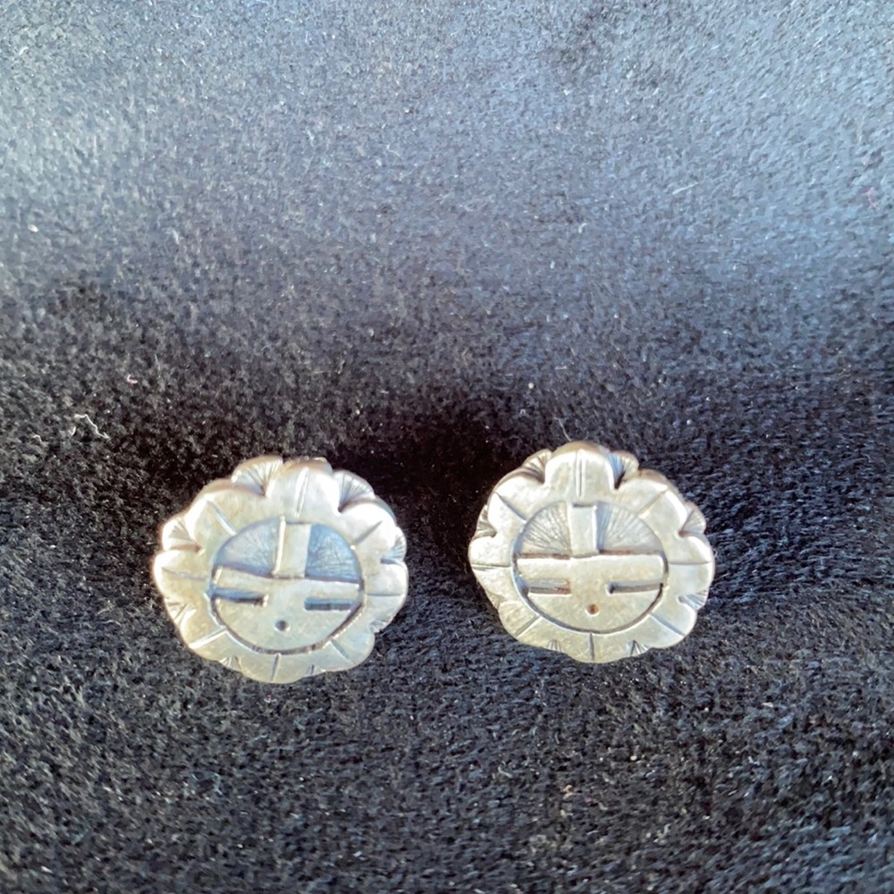 Hopi sterling silver Sun God post earrings
